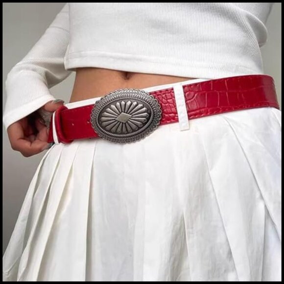 Faux Leather Western Belt Adjustable Waist Belt for Women